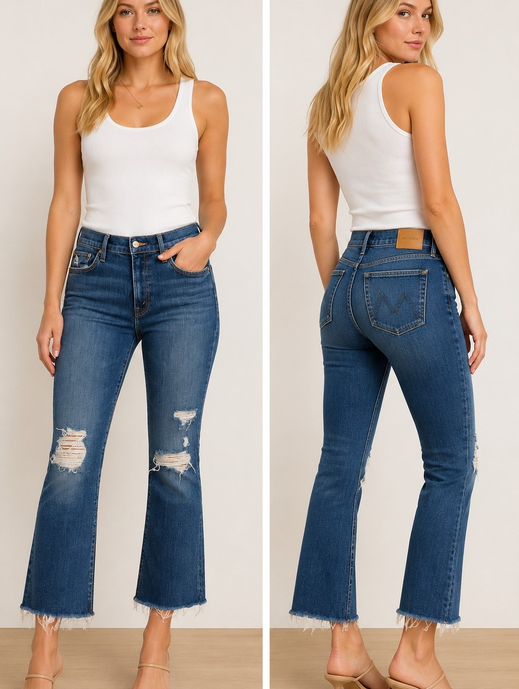 Mother Crop Step Frey Women's Distressed Blue Denim Jeans
